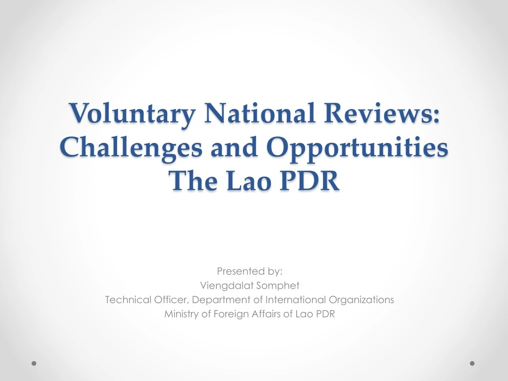 voluntary national reviews challenges and opportunities the lao pdr