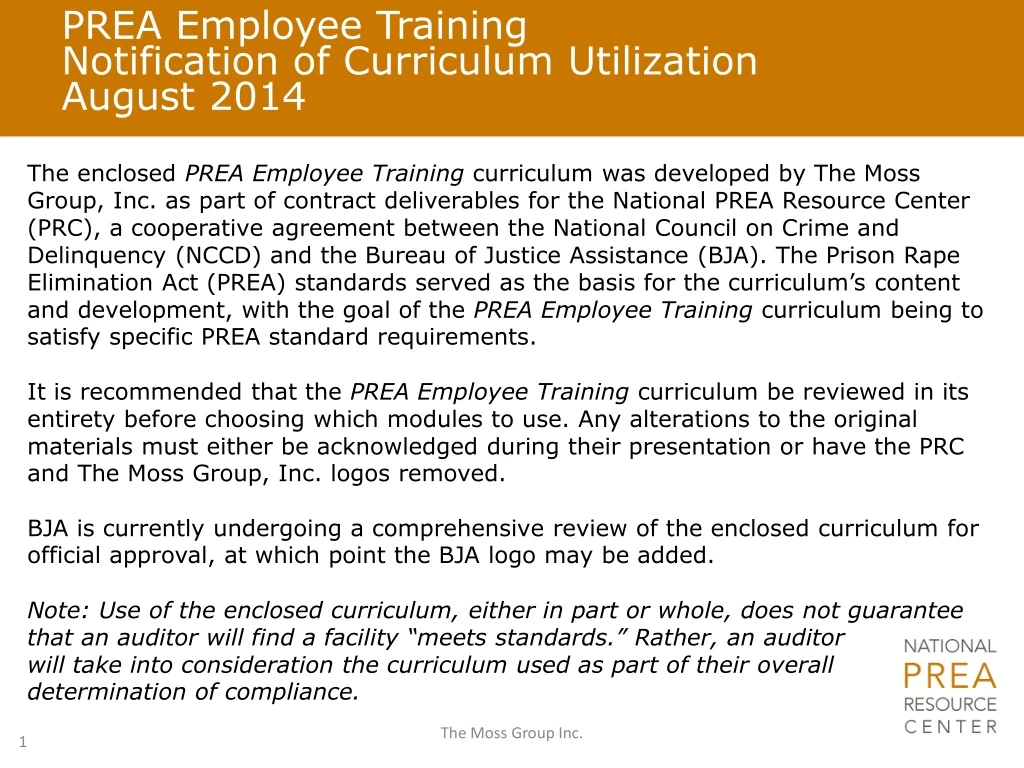 prea employee training notification of curriculum utilization august 2014