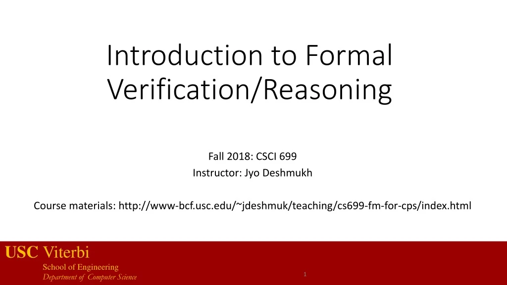 introduction to formal verification reasoning