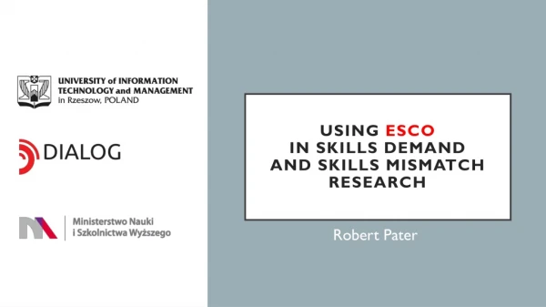 Using Esco in skills demand and skills mismatch research