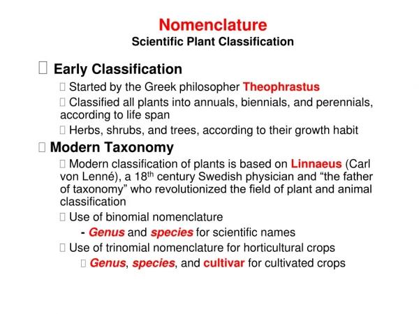 Nomenclature Scientific Plant Classification