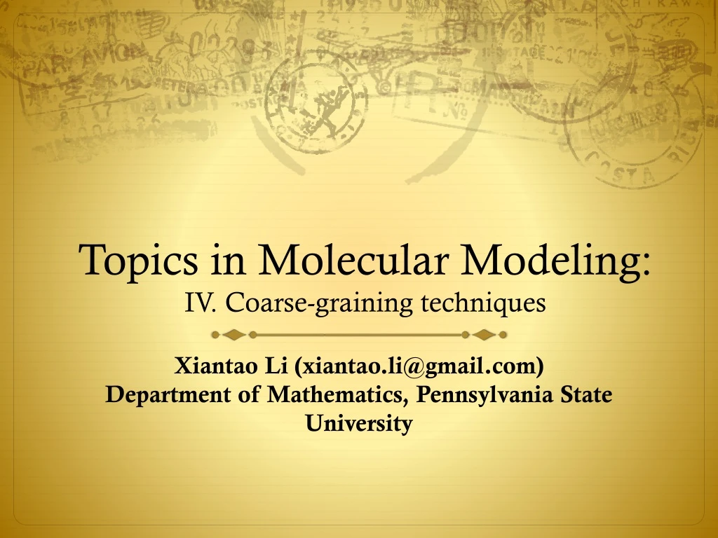 topics in molecular modeling iv coarse graining techniques