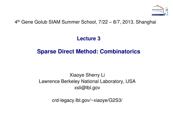 Lecture 3 Sparse Direct Method: Combinatorics
