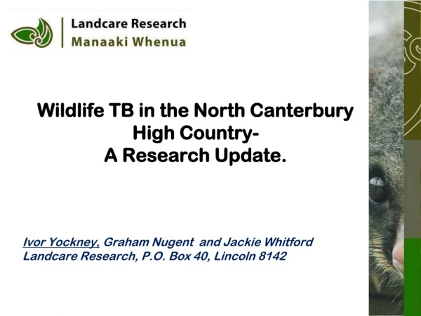 Wildlife TB in the North Canterbury High Country- A Research Update.