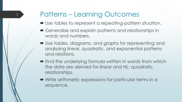 Patterns – Learning Outcomes