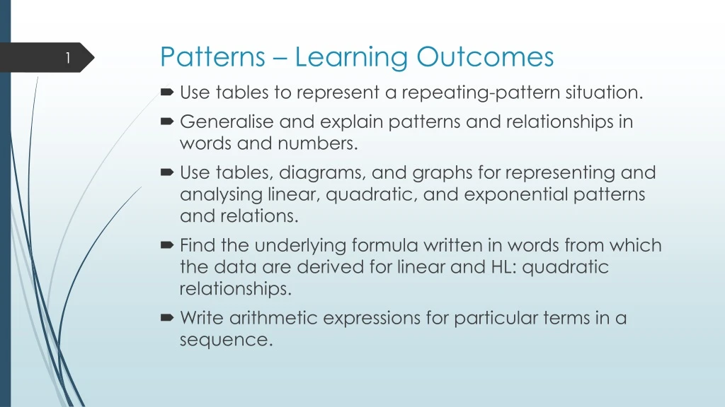 patterns learning outcomes