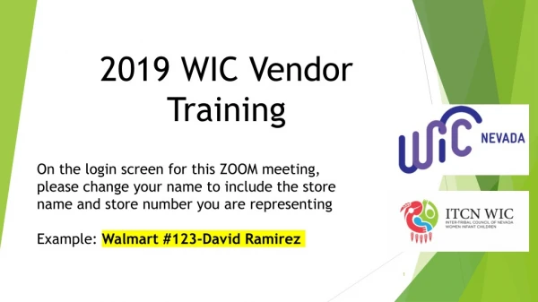2019 WIC Vendor Training