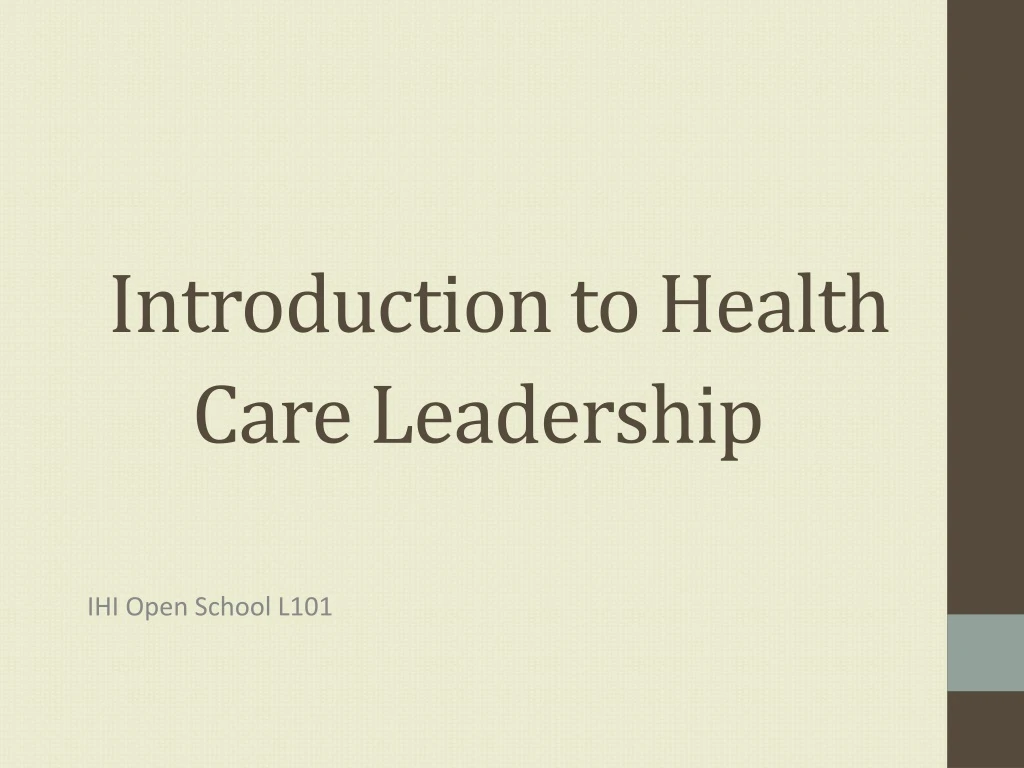 introduction to health care leadership