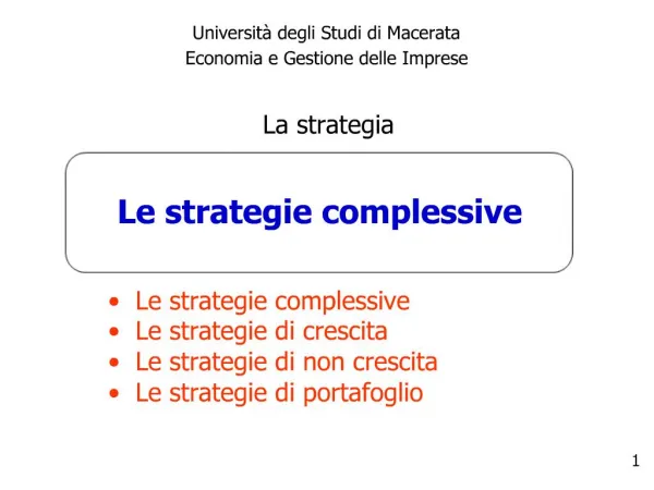 Le strategie complessive