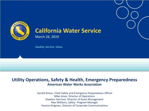 Utility Operations, Safety &amp; Health, Emergency Preparedness American Water Works Association