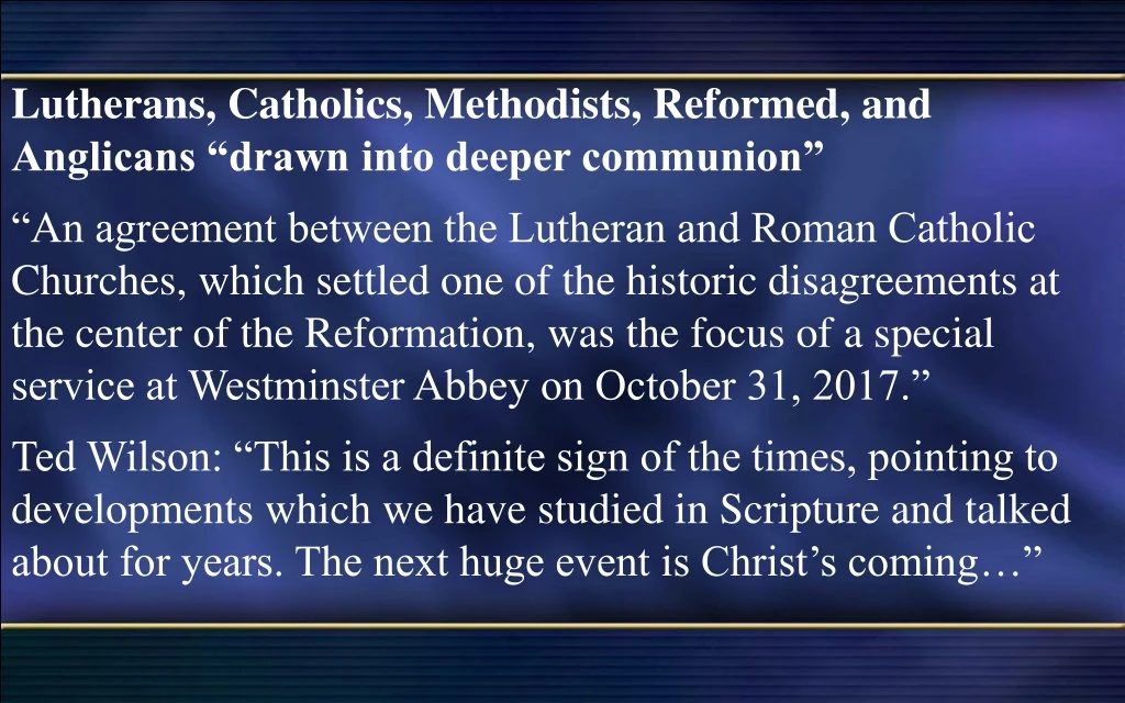 lutherans catholics methodists reformed
