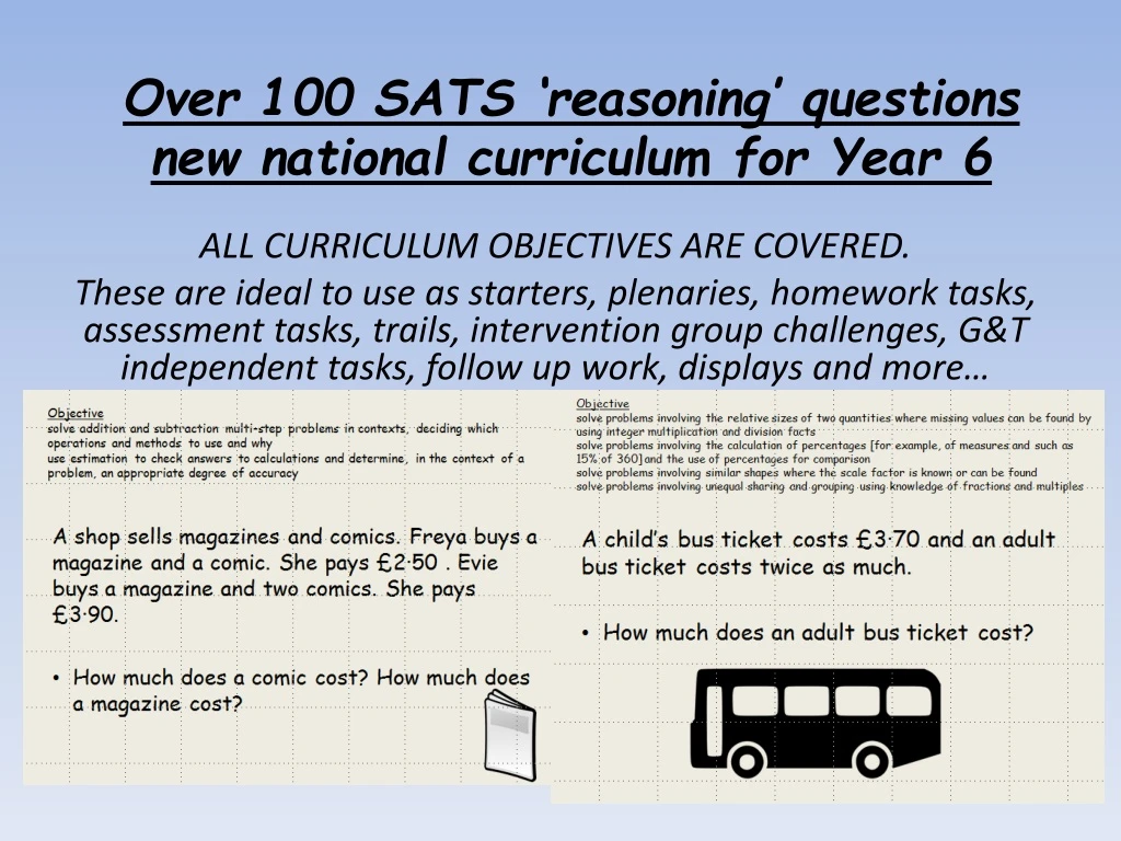 over 100 sats reasoning questions new national curriculum for year 6