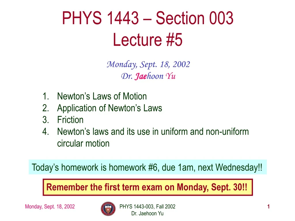 phys 1443 section 003 lecture 5