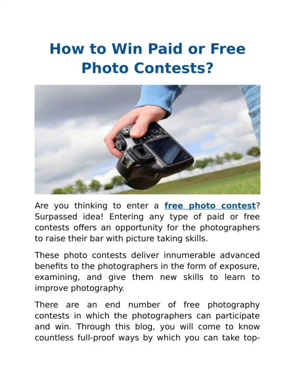 How to Win Paid or Free Photo Contests?