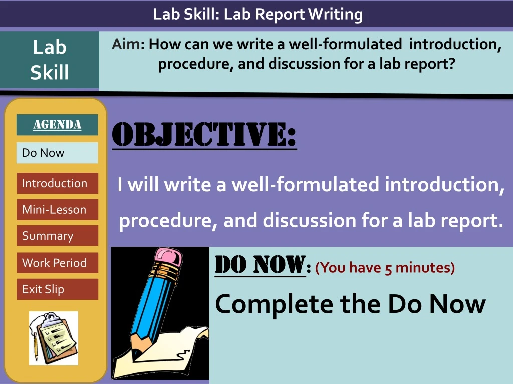 objective i will write a well formulated introduction procedure and discussion for a lab report