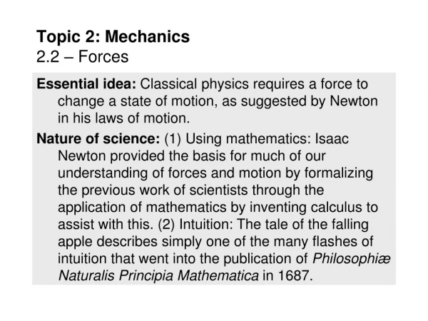 Topic 2: Mechanics 2.2 – Forces