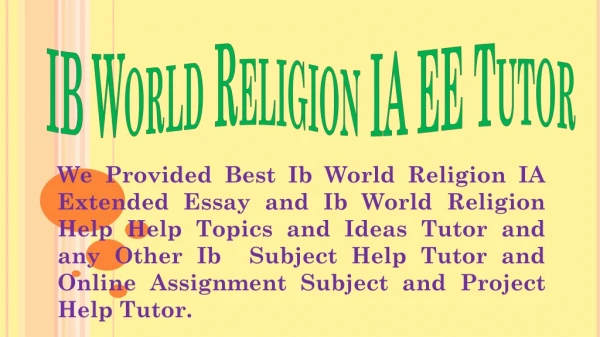 Ib World Religion IA Extended Essay and Assignment Project Help
