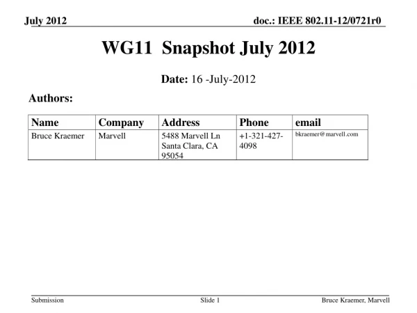 WG11 Snapshot July 2012