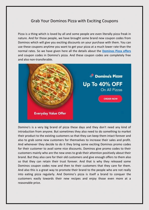 Grab Your Dominos Pizza with Exciting Coupons