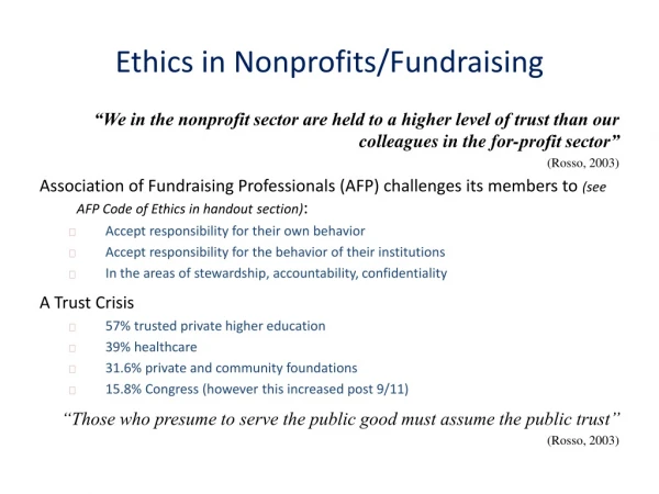 Ethics in Nonprofits/Fundraising