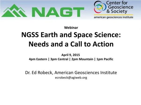 Webinar NGSS Earth and Space Science: Needs and a Call to Action