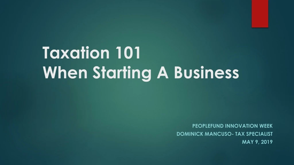 taxation 101 when starting a business