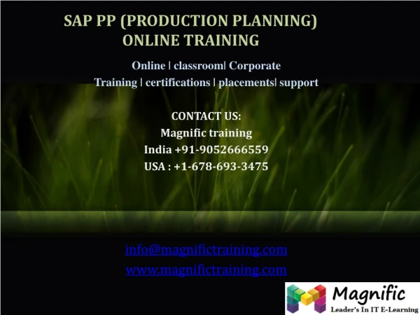 SAP PP (PRODUCTION PLANNING) ONLINE TRAINING