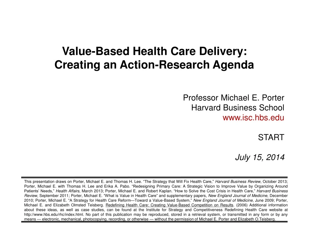 value based health care delivery creating an action research agenda