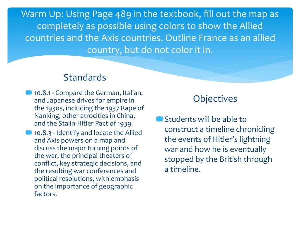 warm up using page 489 in the textbook fill