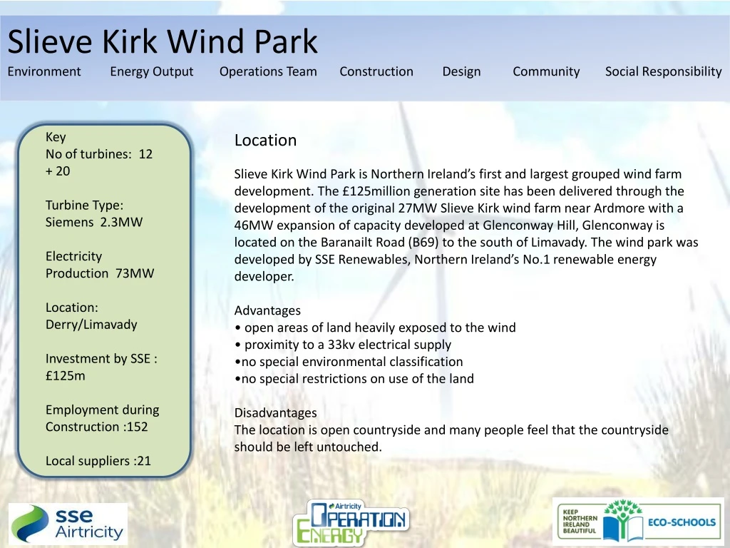 slieve kirk wind park environment energy output