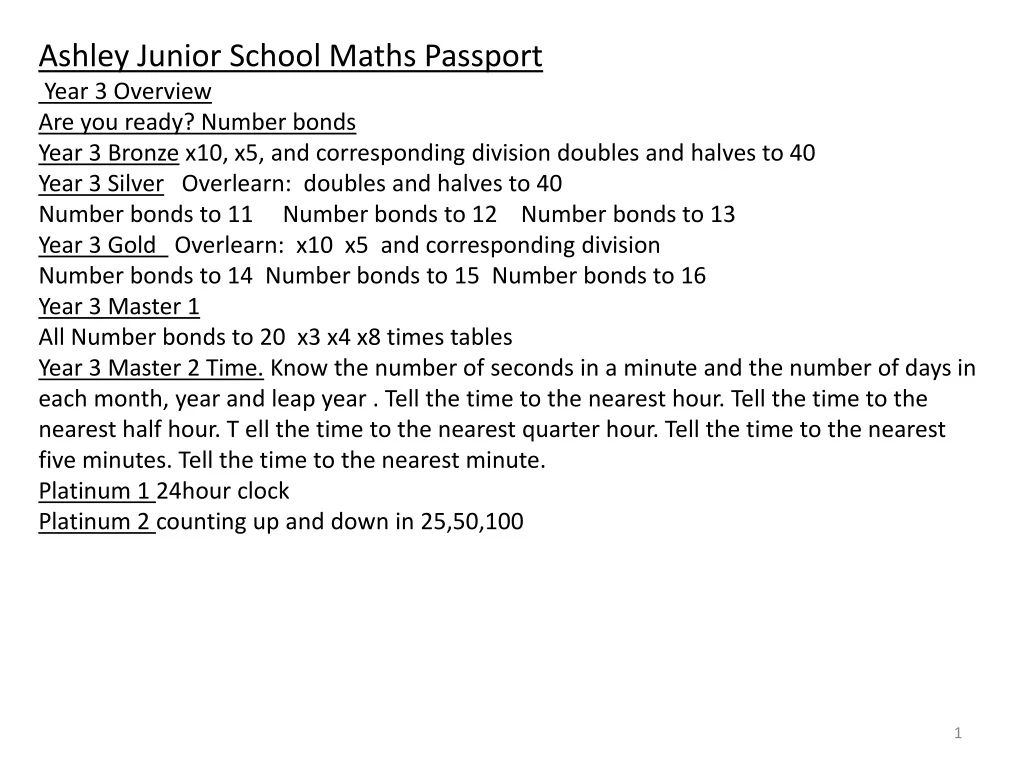 ashley junior school maths passport year