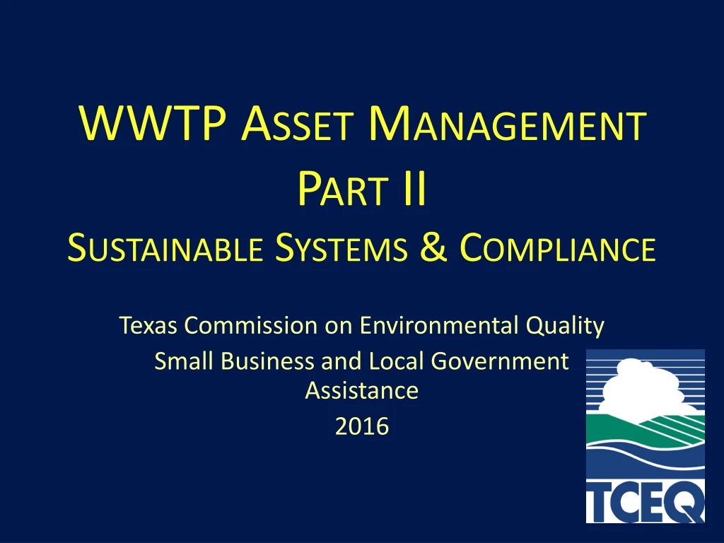 wwtp asset management part ii sustainable systems compliance