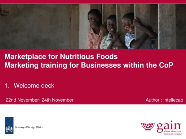 Marketplace for Nutritious Foods Marketing training for Businesses within the CoP