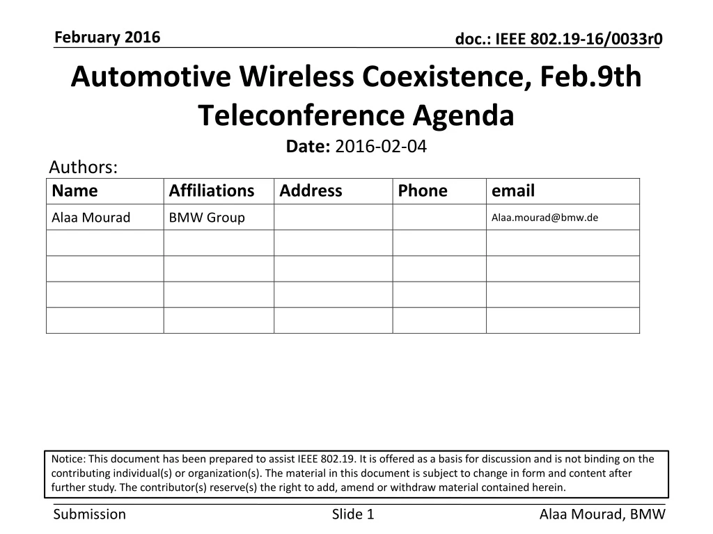 automotive wireless coexistence feb 9th t eleconference agenda
