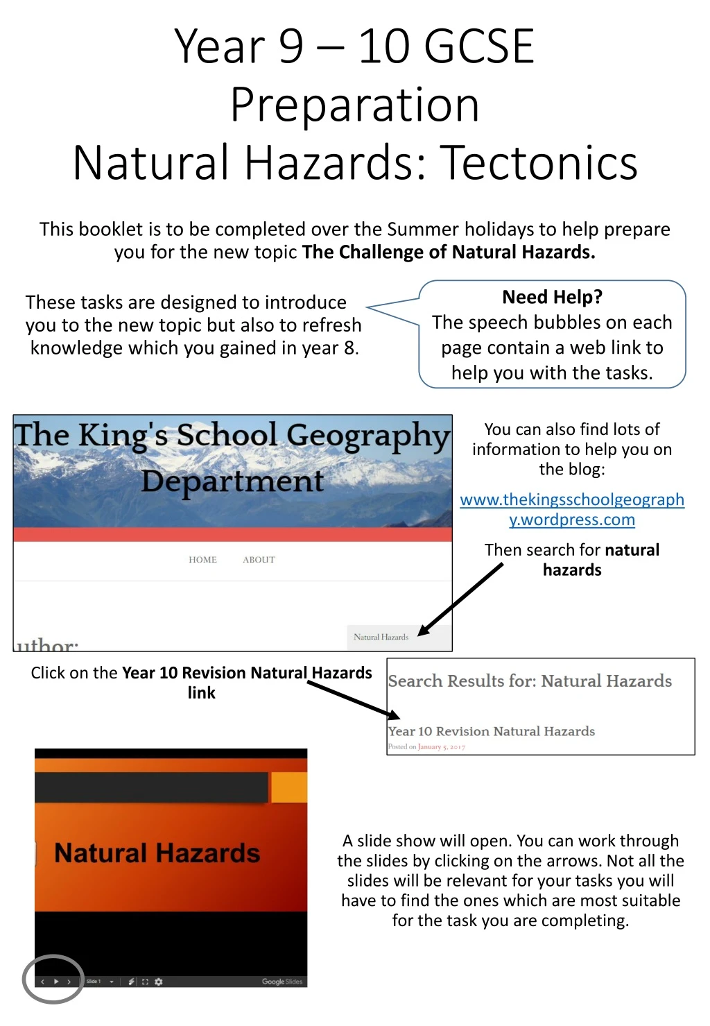 year 9 10 gcse preparation natural hazards tectonics