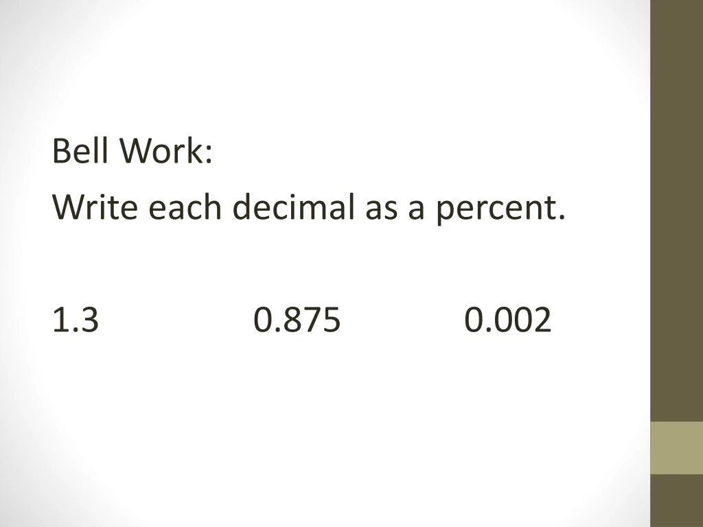 bell work write each decimal as a percent