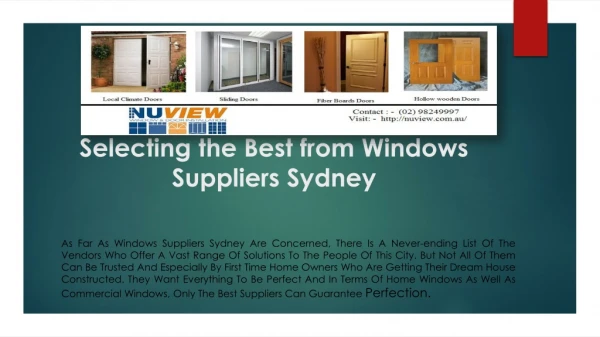 Selecting the Best from Windows Suppliers Sydney