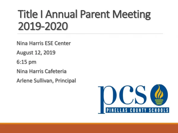 Title I Annual Parent Meeting 2019-2020