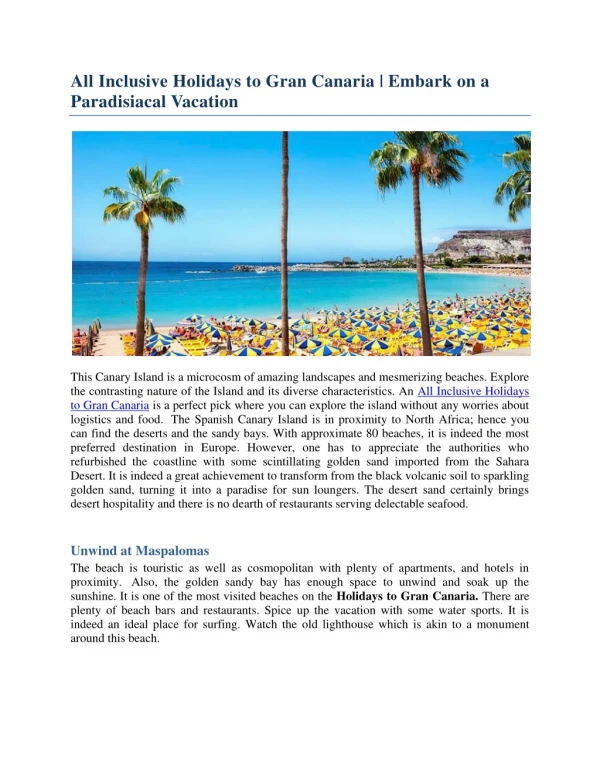 All Inclusive Holidays to Gran Canaria | Embark on a Paradisiacal Vacation