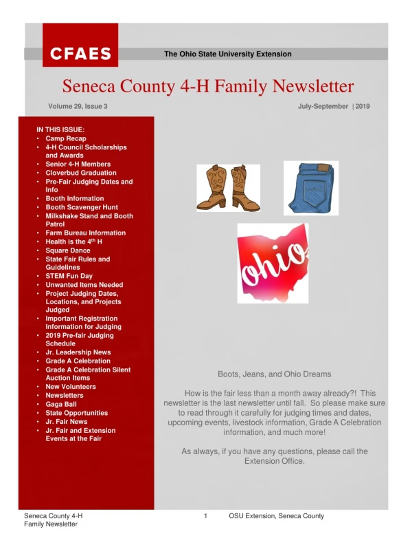 IN THIS ISSUE : Camp Recap 4-H Council Scholarships and Awards Senior 4-H Members