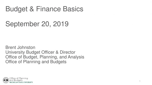 Budget &amp; Finance Basics September 20, 2019