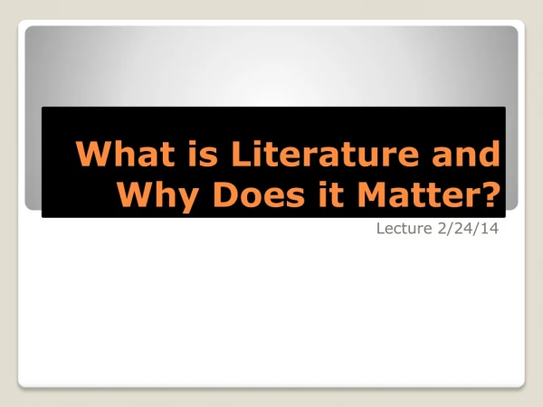 What is Literature and Why D oes it Matter?