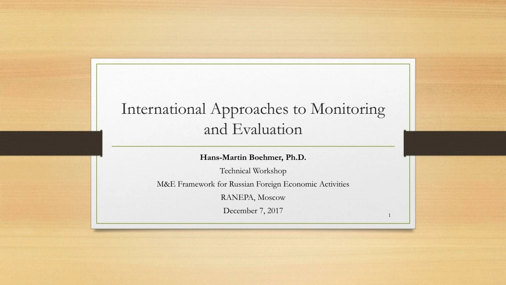 international approaches to monitoring and evaluation