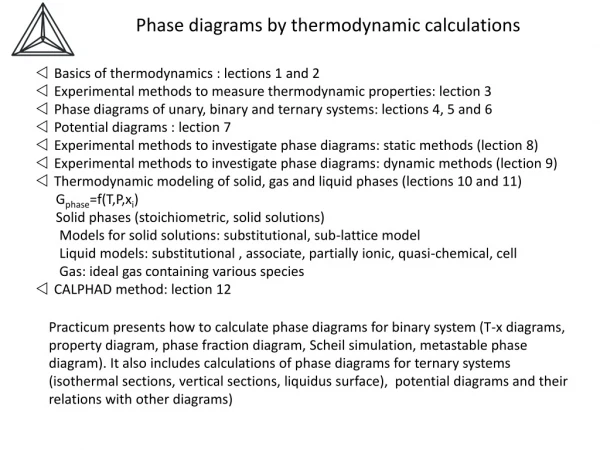 Phase diagrams by thermodynamic calculations