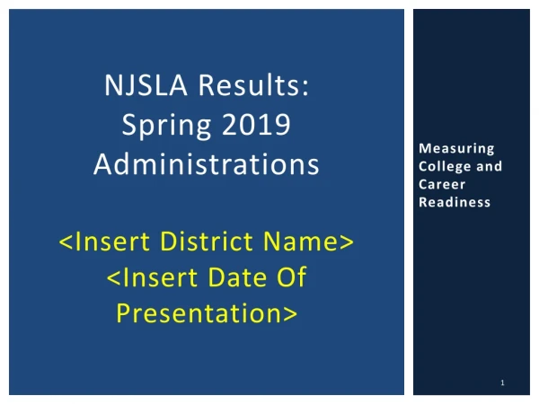 NJSLA Results: Spring 2019 Administrations &lt;Insert District Name&gt; &lt;Insert Date Of Presentation&gt;