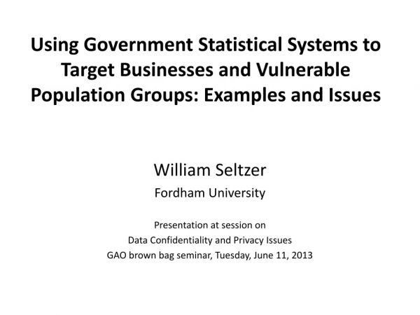 William Seltzer Fordham University Presentation at session on