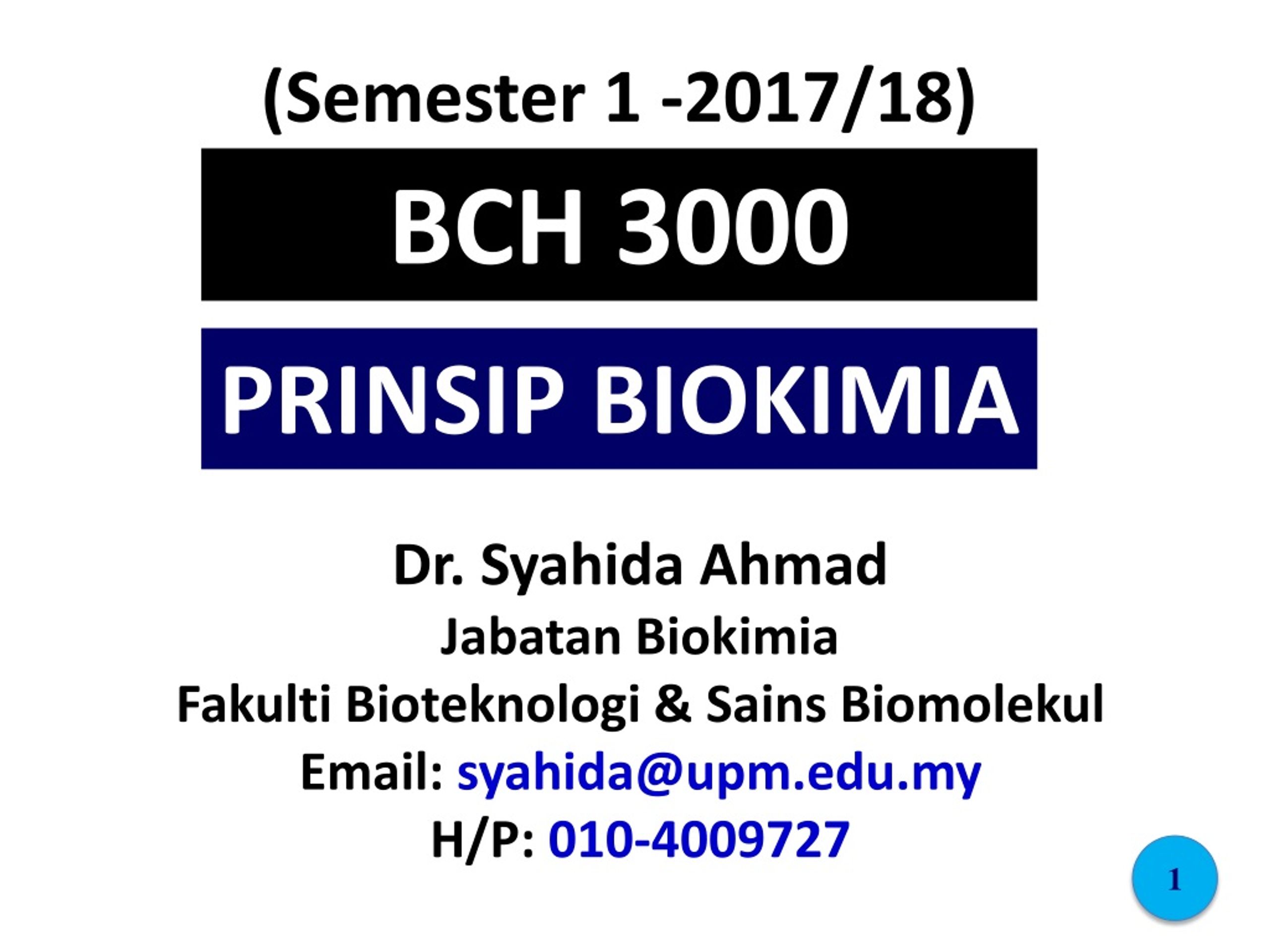 Principles of Biochemistry: Course Overview and Evaluation Methods - slide 1
