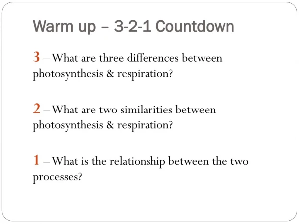 Warm up – 3-2-1 Countdown