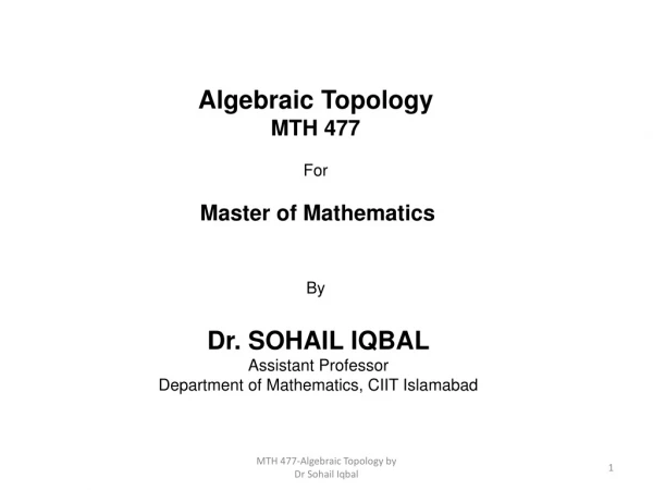 Algebraic Topology MTH 477 For Master of Mathematics By