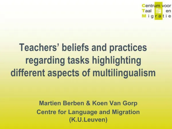 Teachers beliefs and practices regarding tasks highlighting different aspects of multilingualism